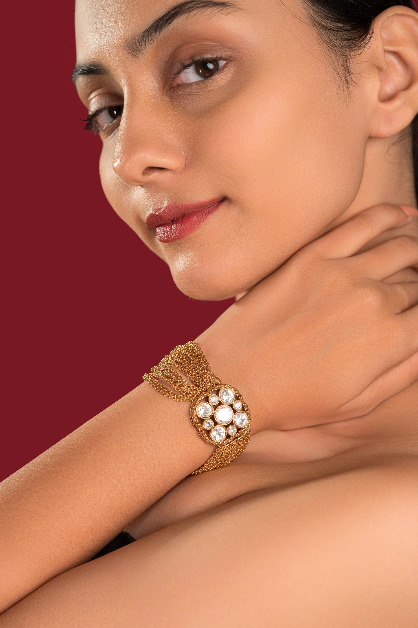 Gold Chain Polki Bracelet - VNHN021