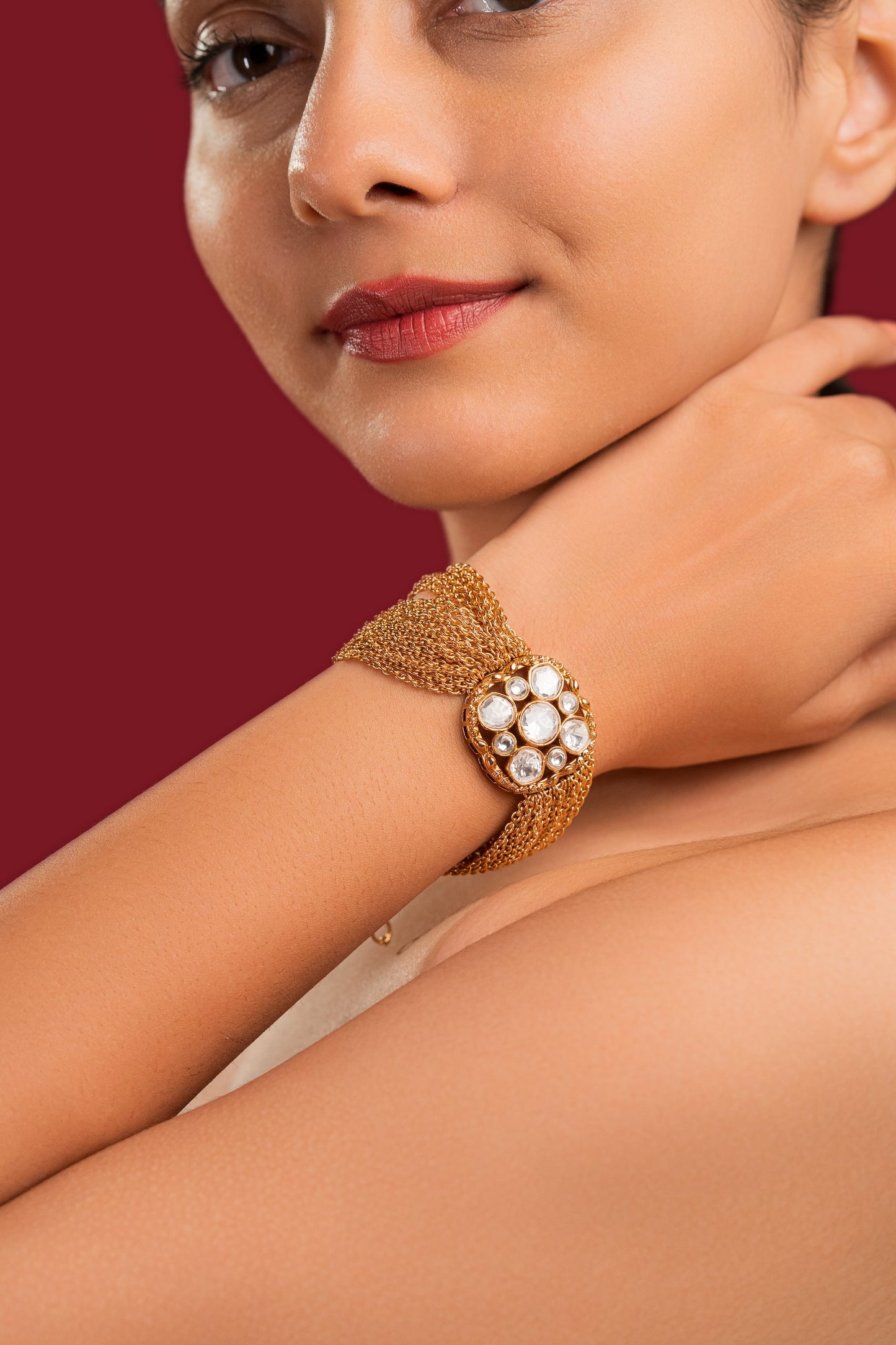 Gold Chain Polki Bracelet - VNHN021