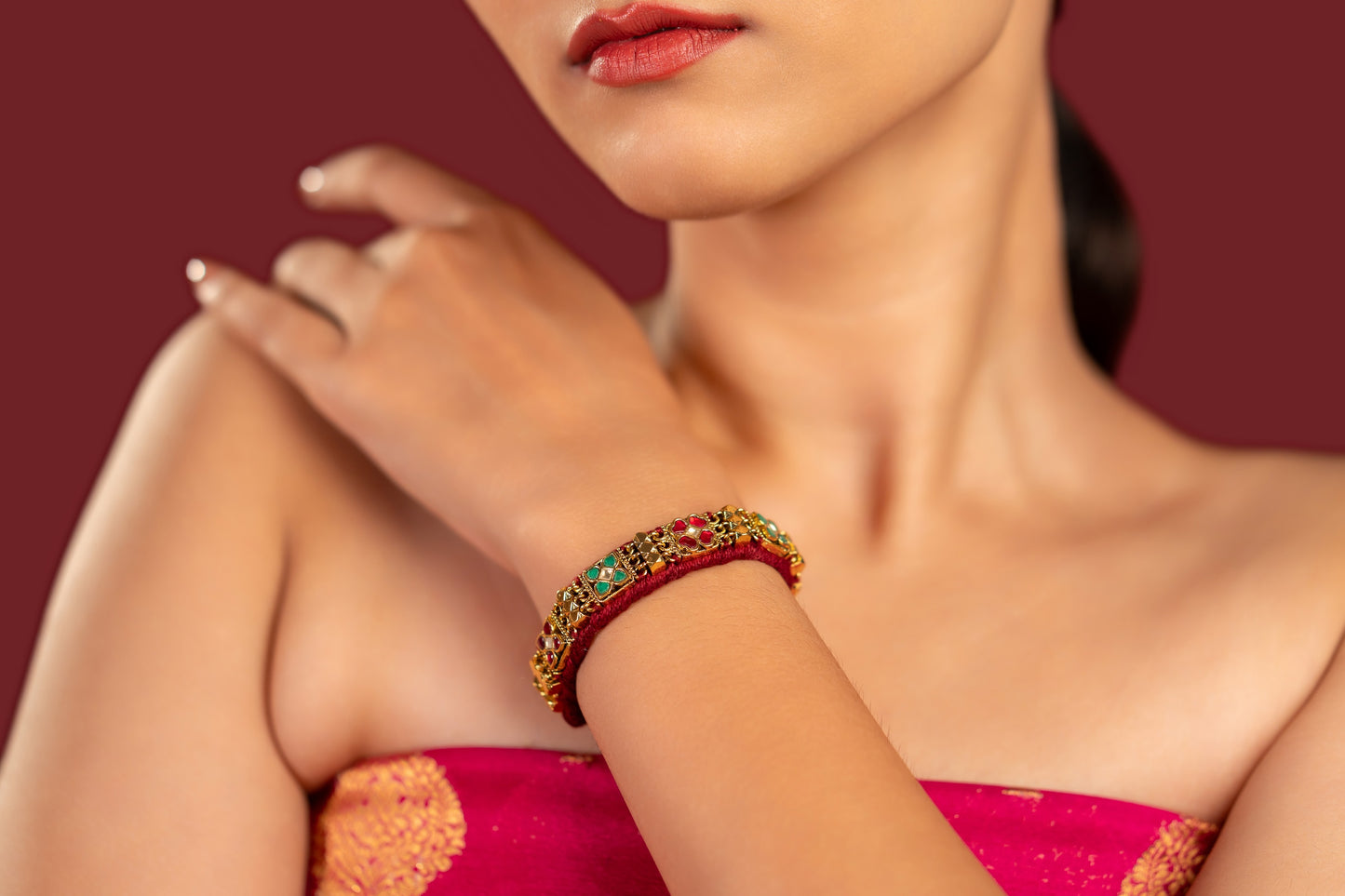 Tulsi Patta Jadau Bracelet - VNHN023