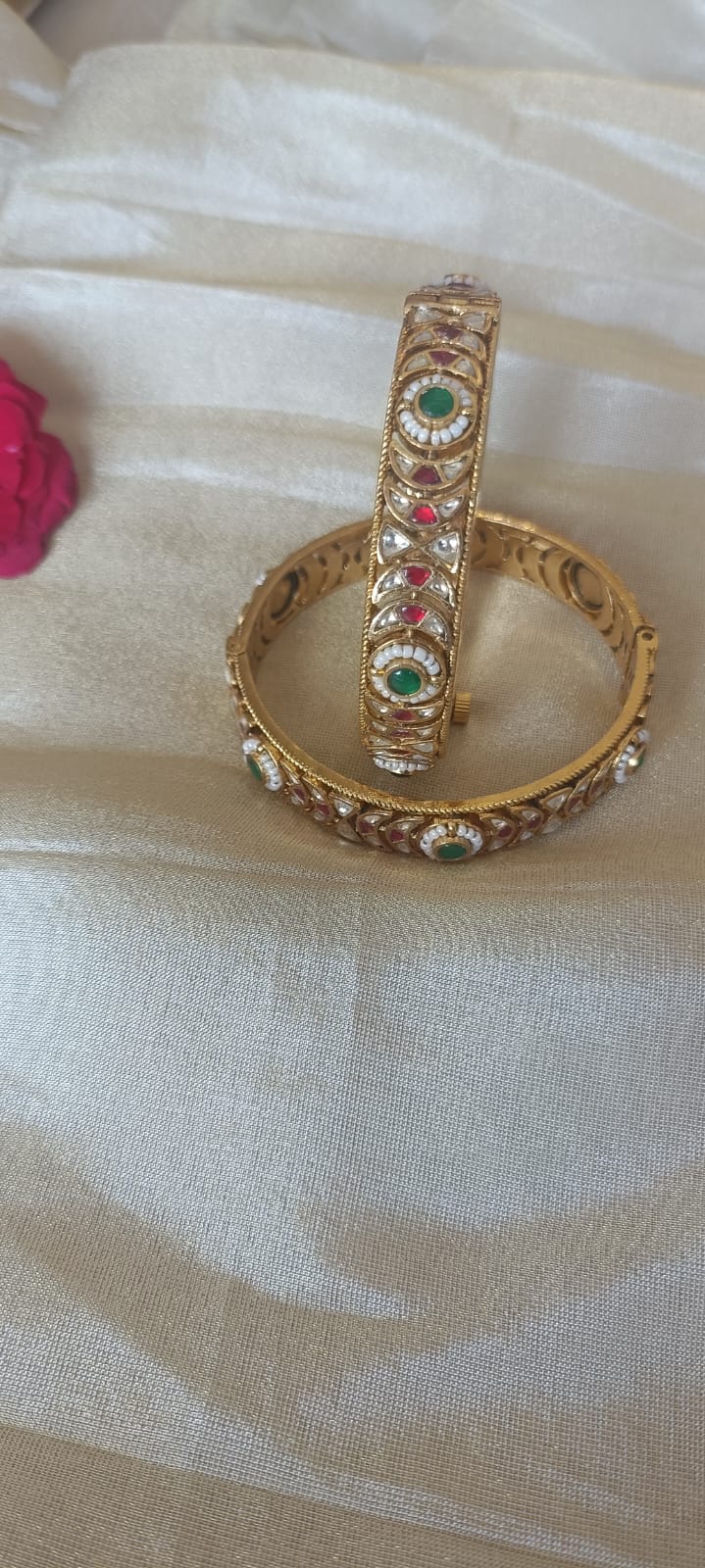 Multi Colored Pearl Jadau Bangles - VNHN070