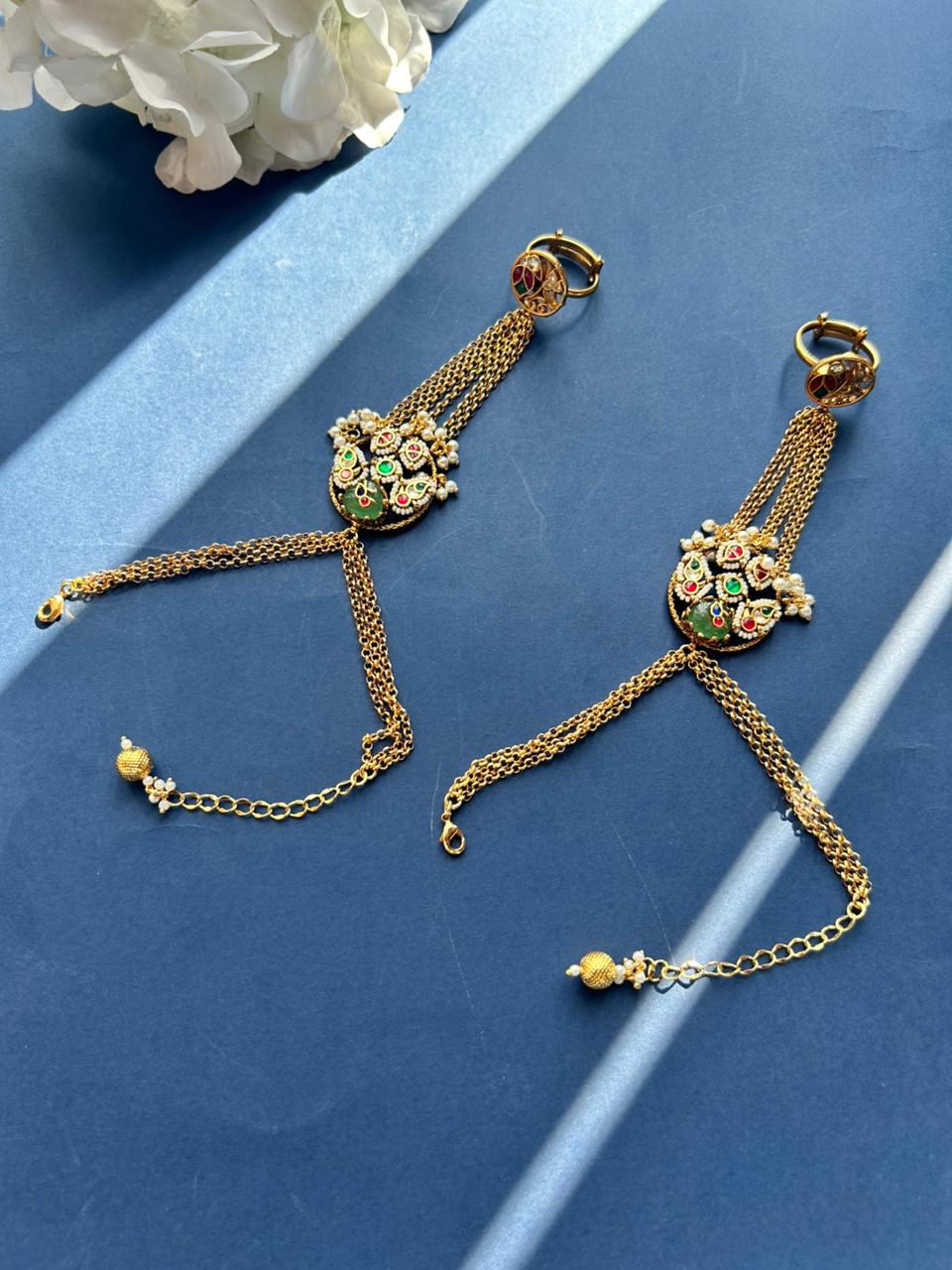 Jadau Gold Chain Hathphool VNHN172