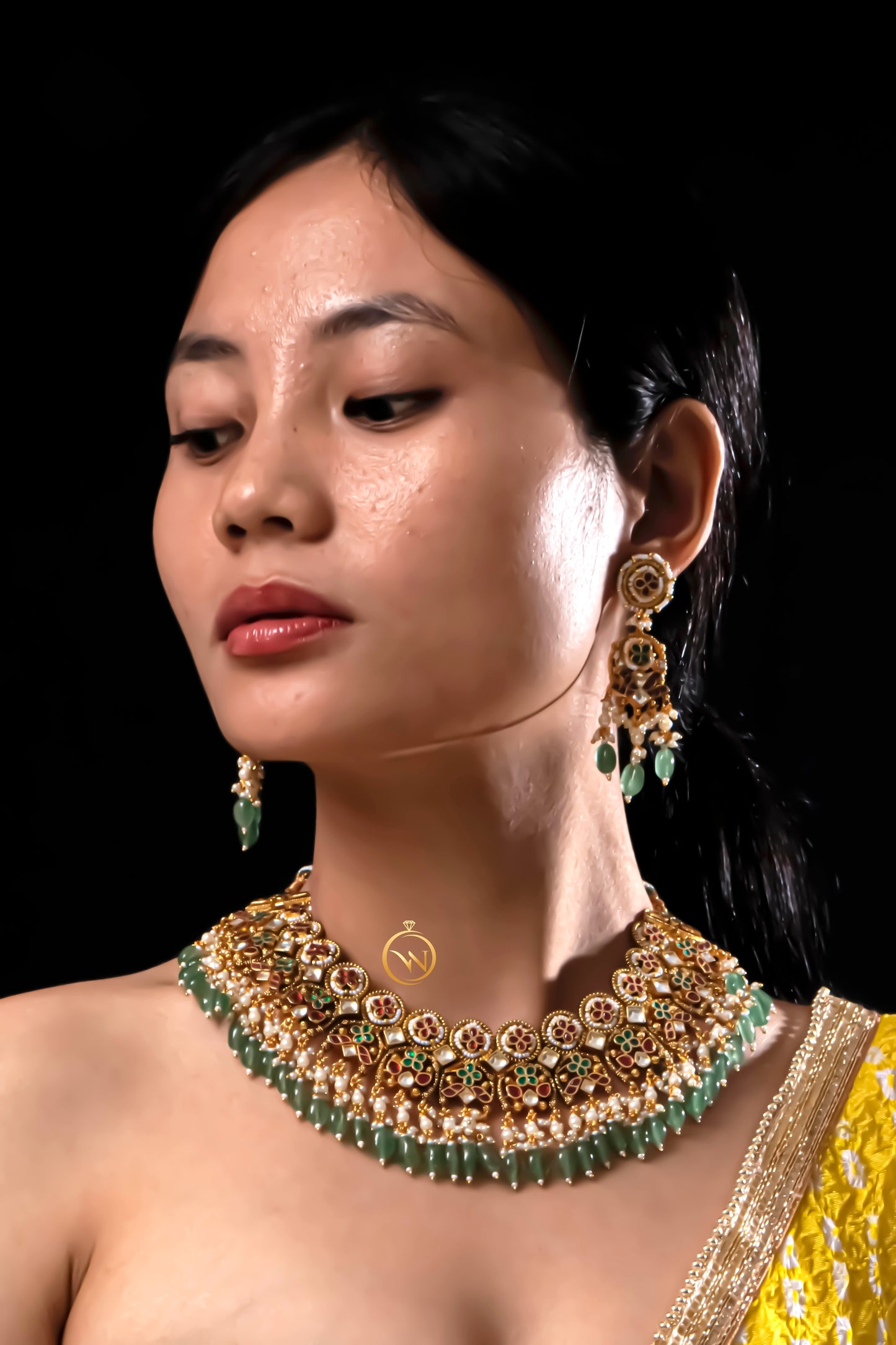 Multi Coloured Jadau Necklace Set - VNN002