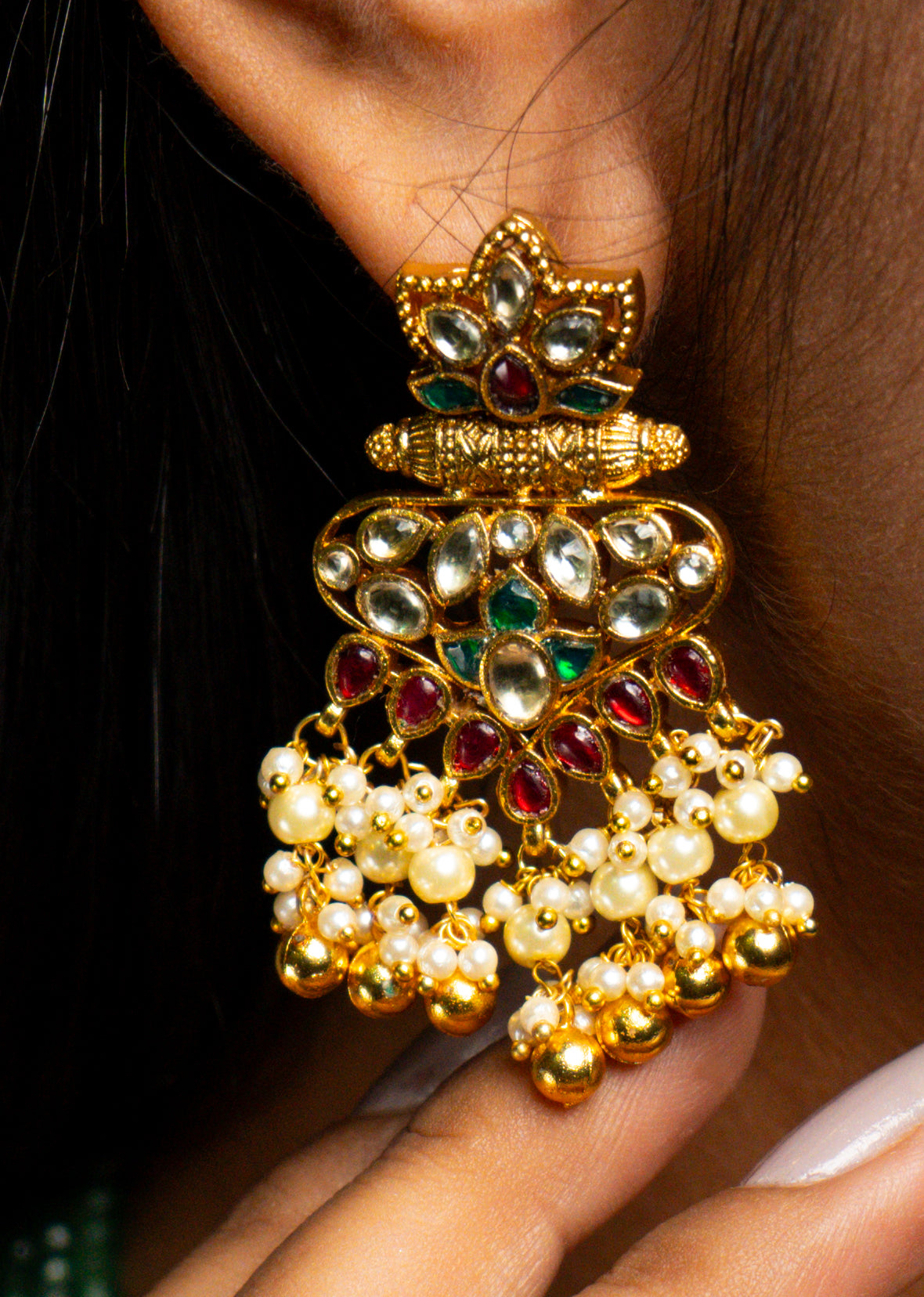Long Multi Coloured Jadau Necklace Set - VNN003