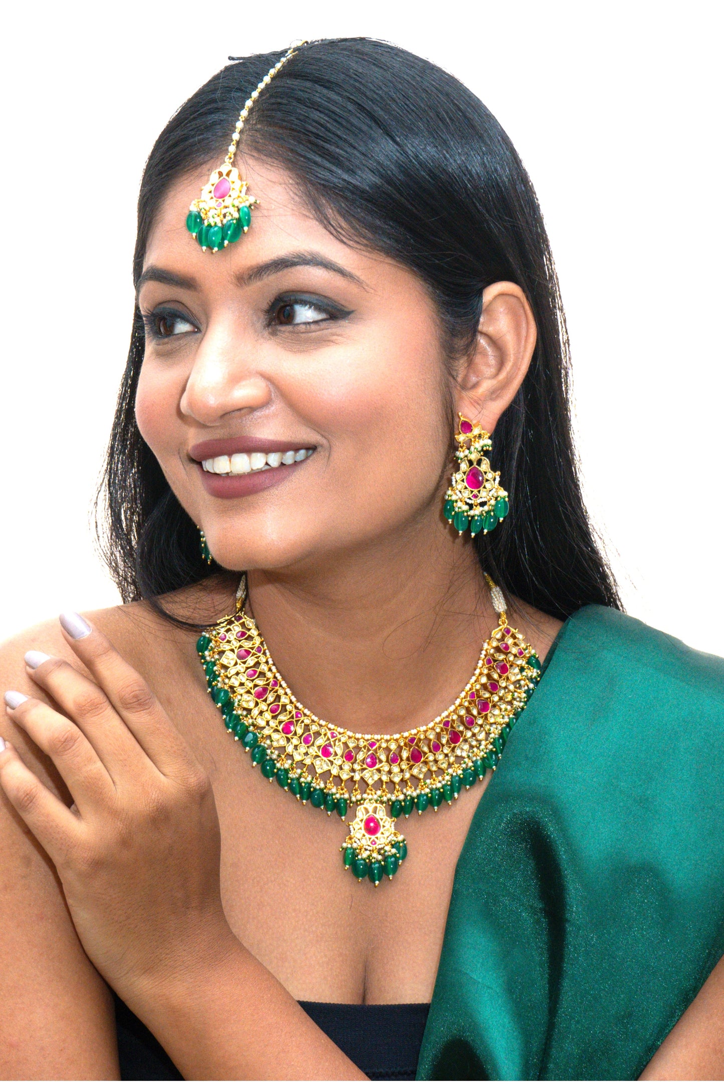 Multi Coloured Jadau Necklace Set - VNN009