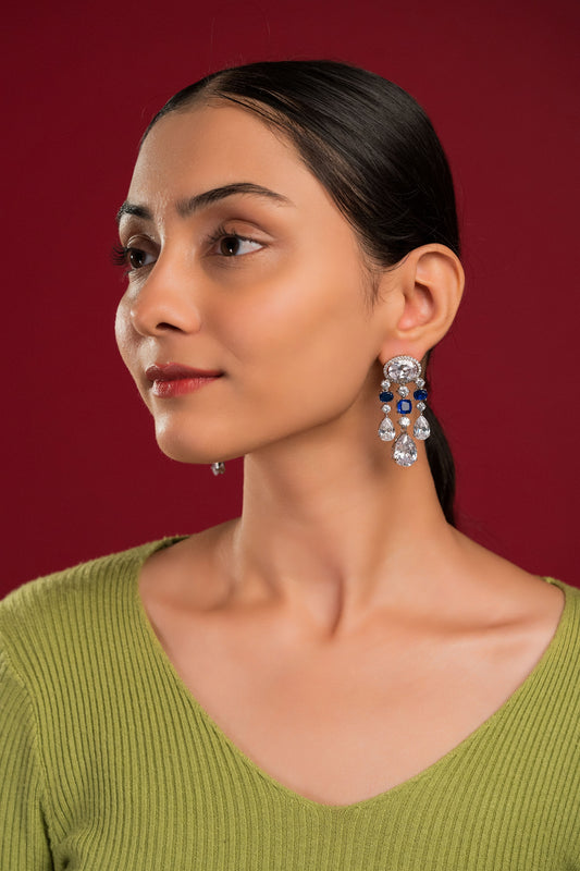 Diamond Blue Stone Earrings - VNE015