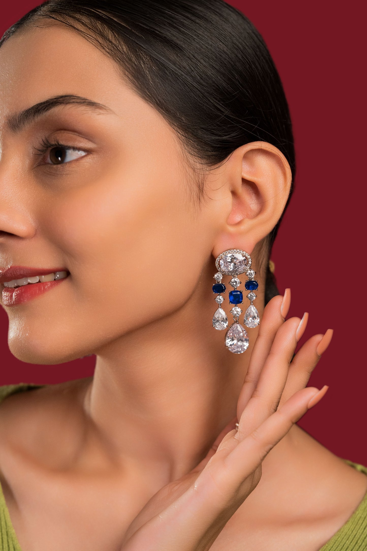 Diamond Blue Stone Earrings - VNE015