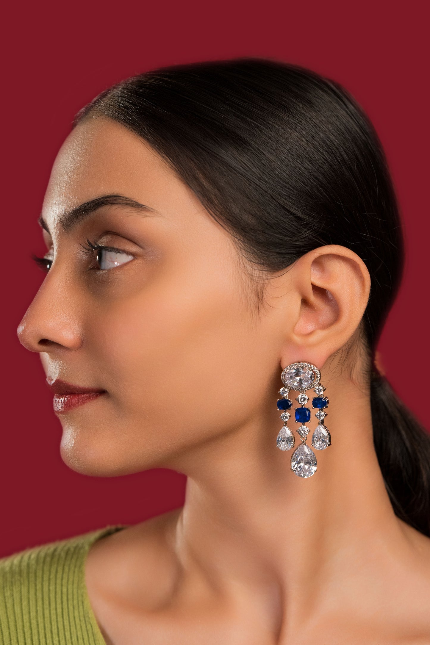 Diamond Blue Stone Earrings - VNE015