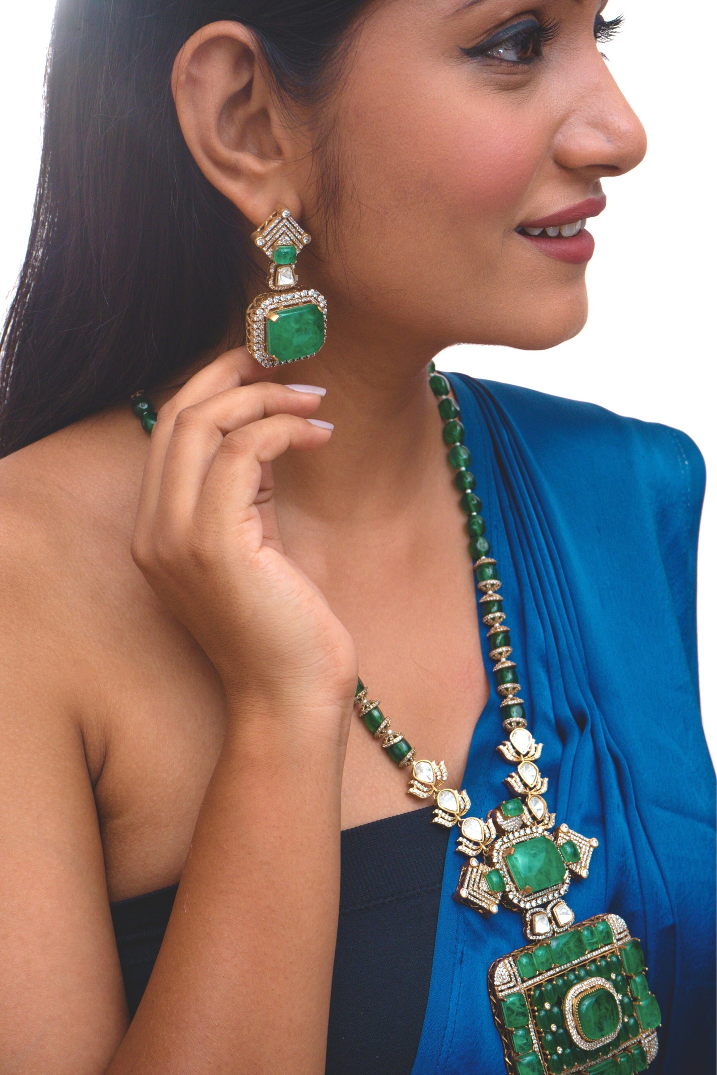 Emerald Green Polki Necklace Set - VNN020