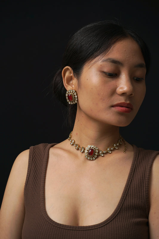 Red Stone Polki Choker Set - VNN022