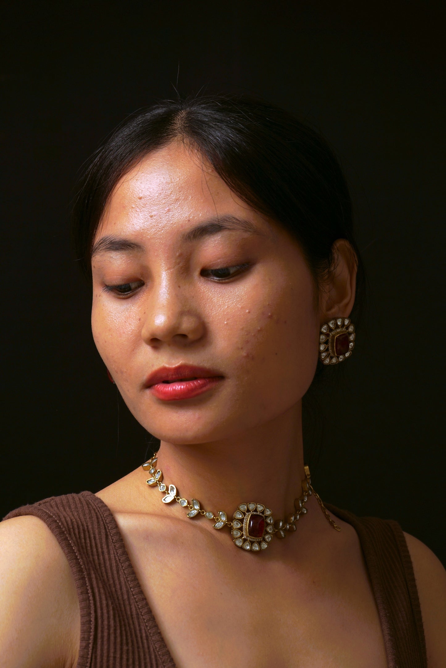 Red Stone Polki Choker Set - VNN022