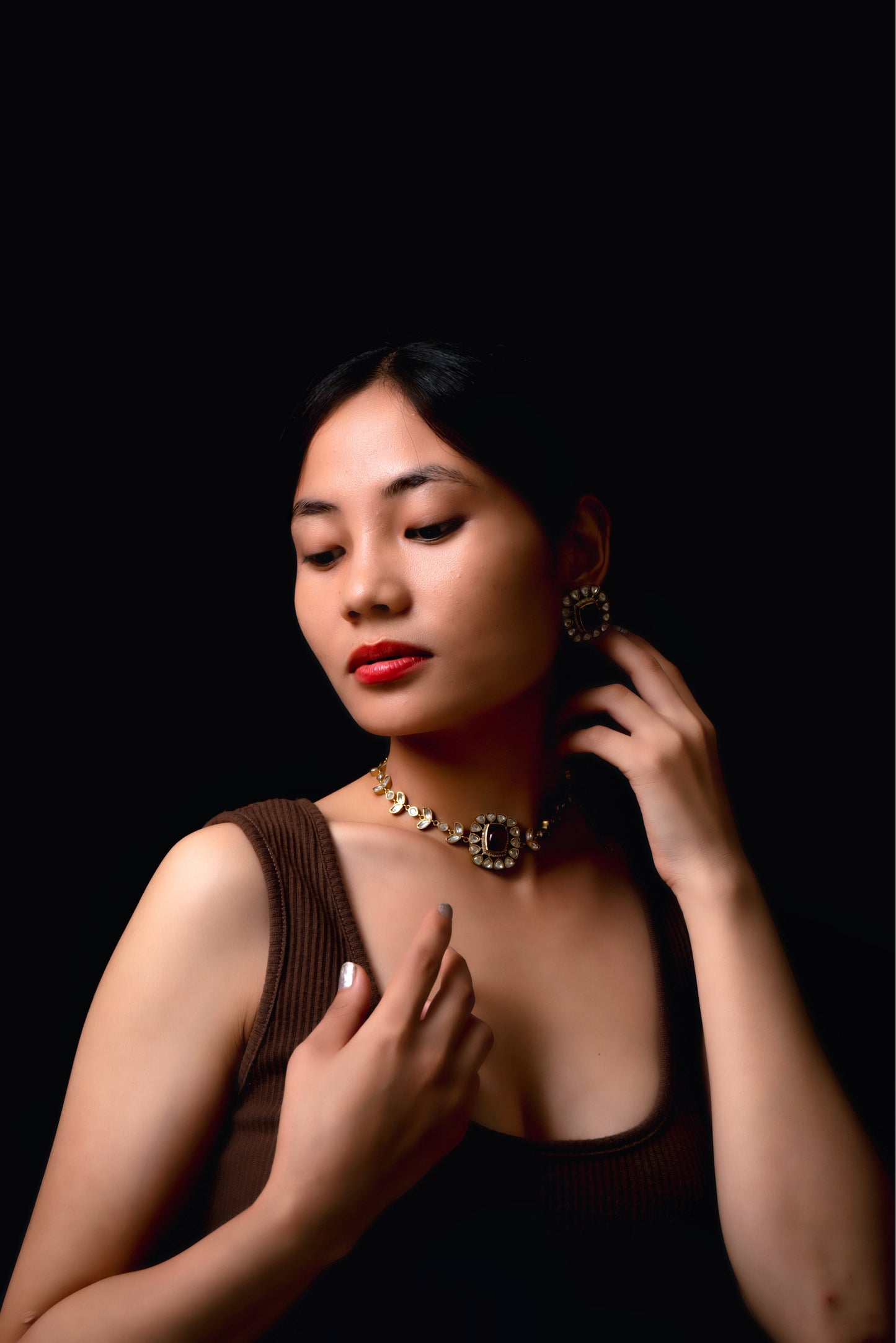 Red Stone Polki Choker Set - VNN022