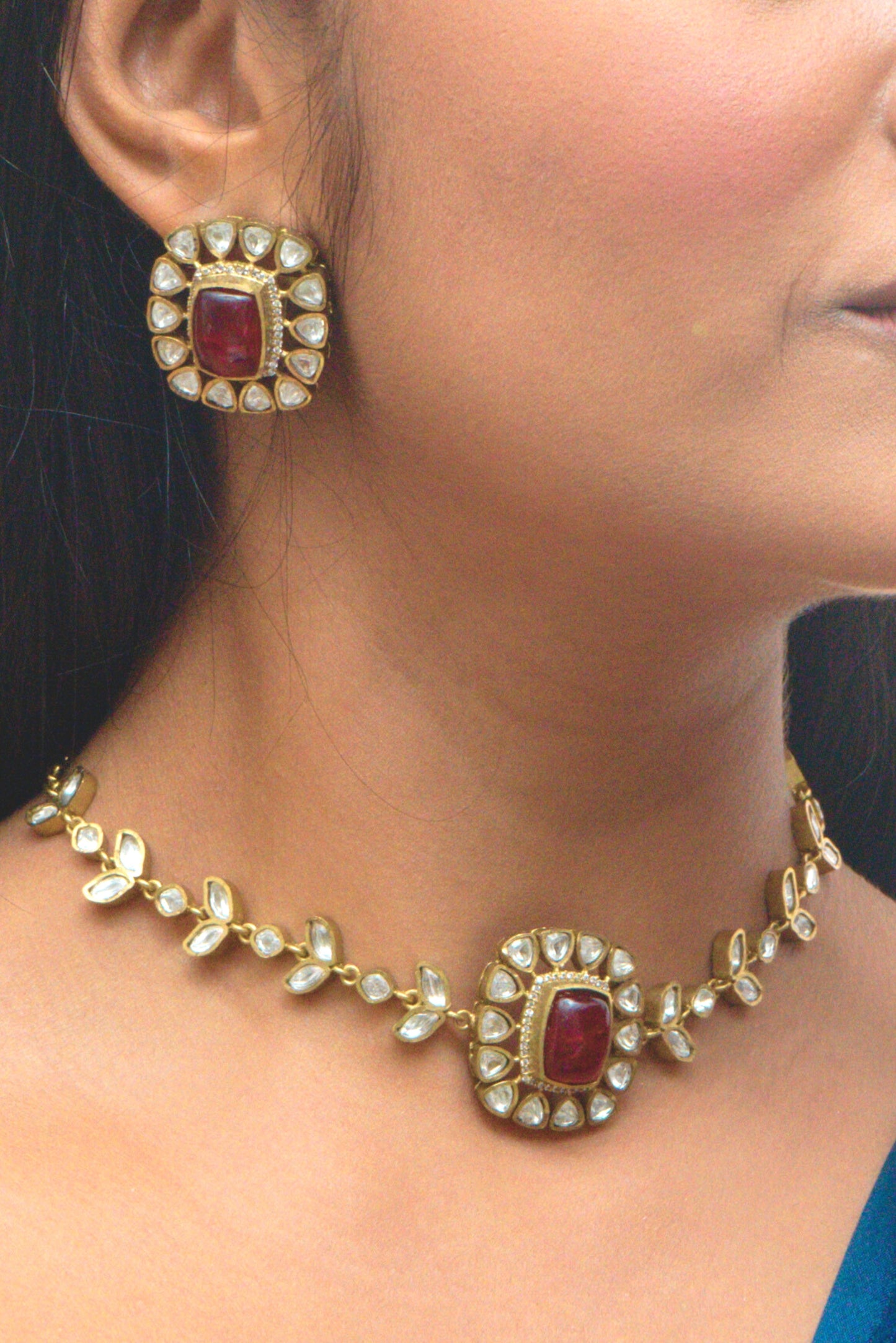 Red Stone Polki Choker Set - VNN022