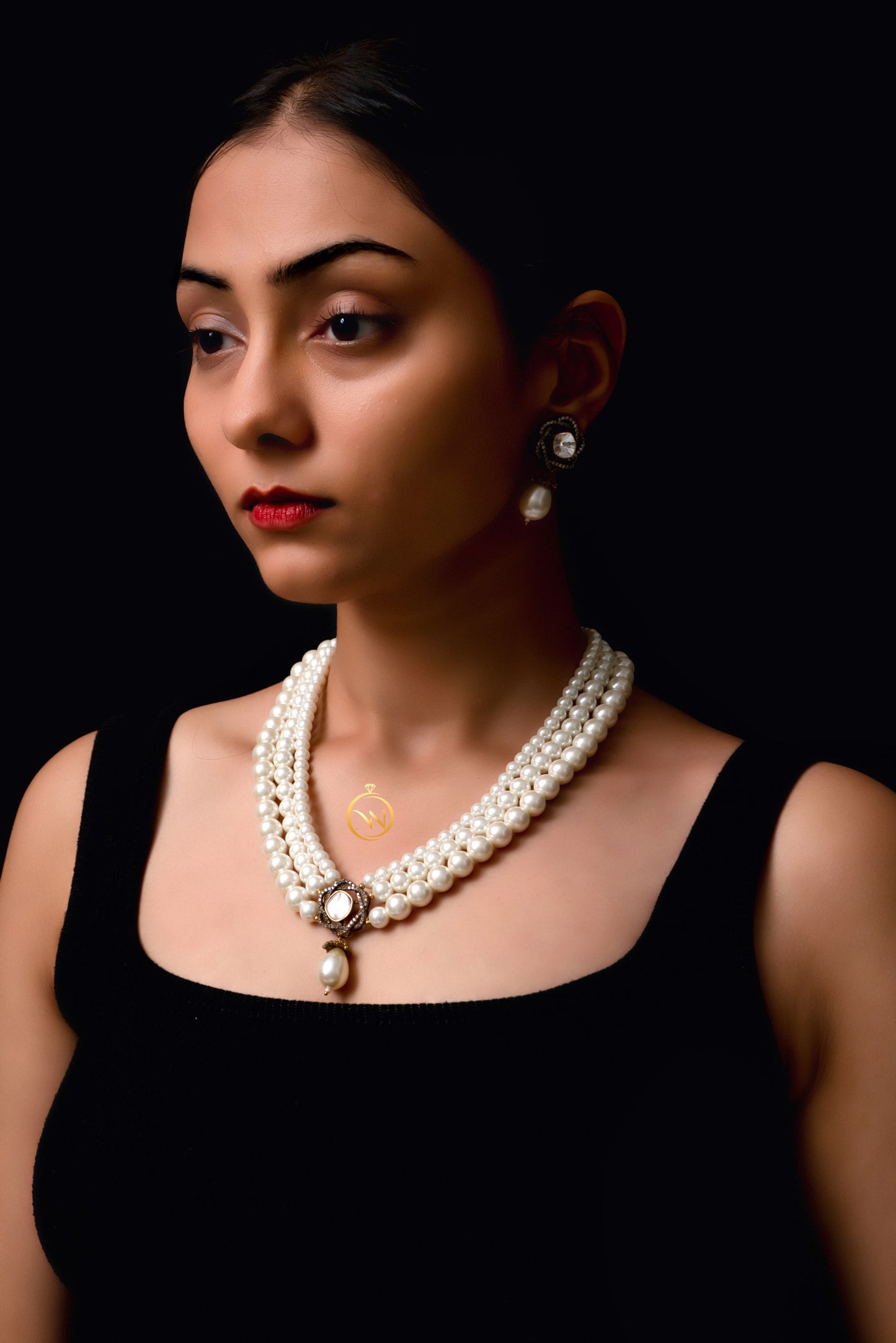White Pearl Polki Diamond Necklace Set - VNN025