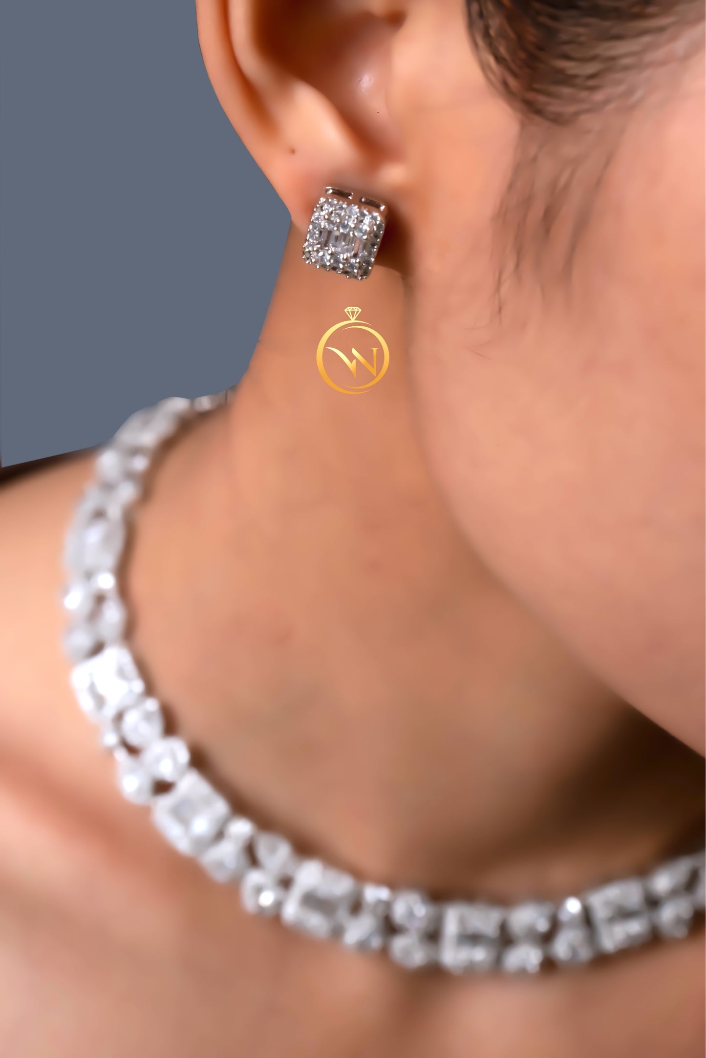 Single Line Diamond Necklace Set - VNN029