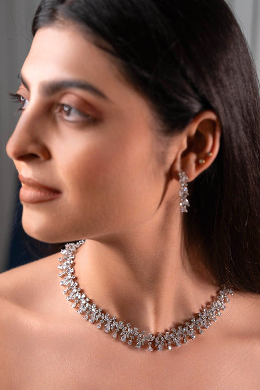 Single Line Diamond Necklace Set - VNN034
