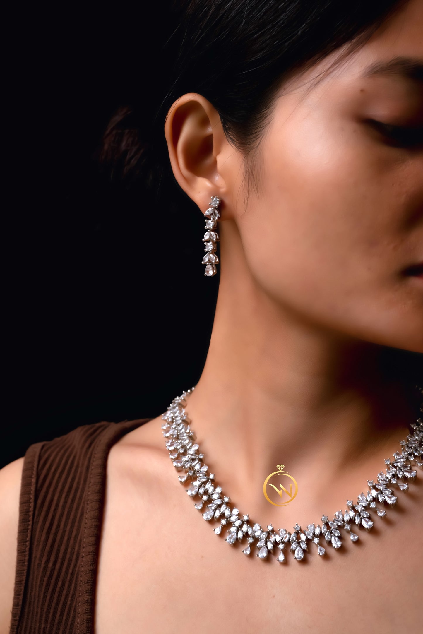 Single Line Diamond Necklace Set - VNN034