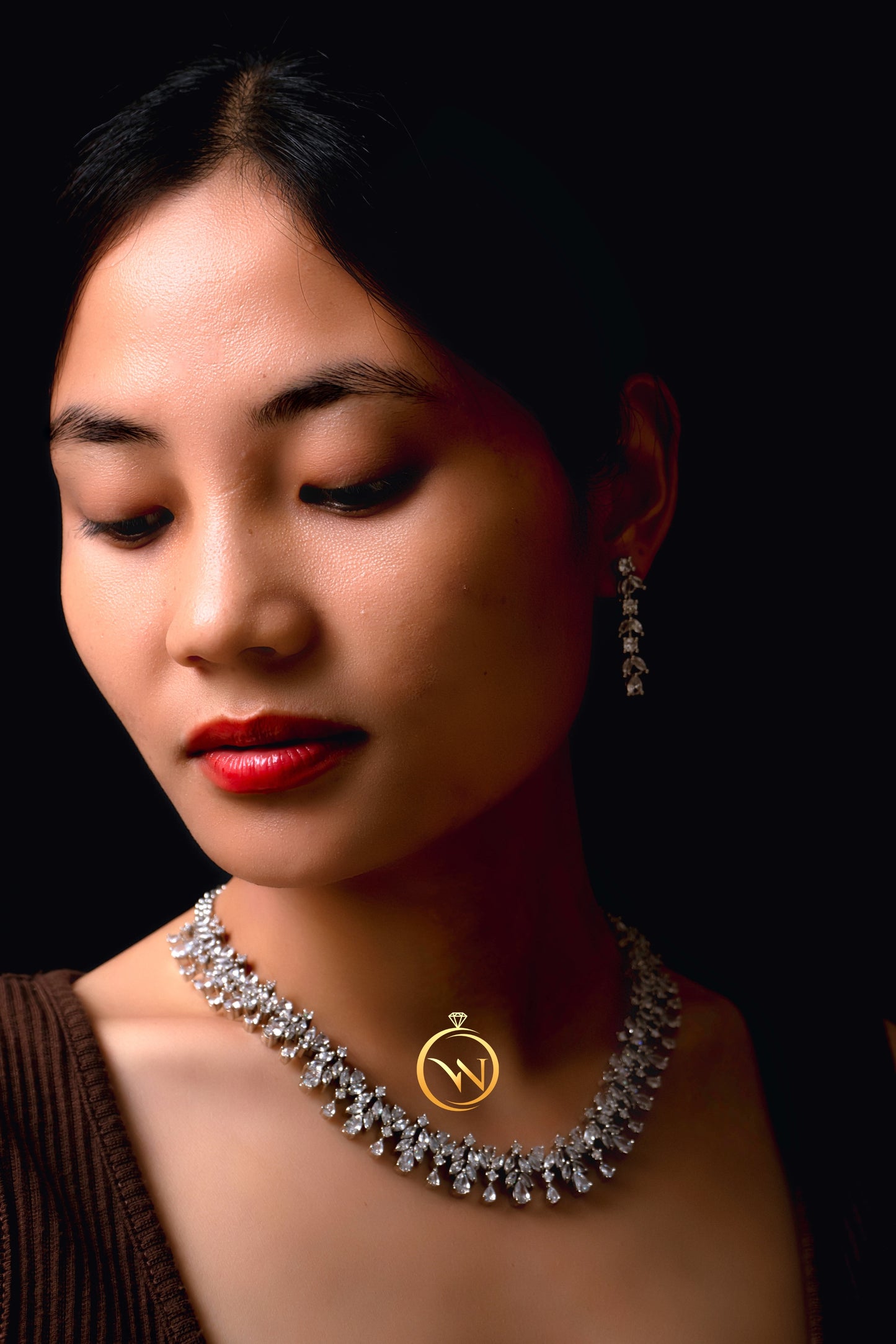 Single Line Diamond Necklace Set - VNN034