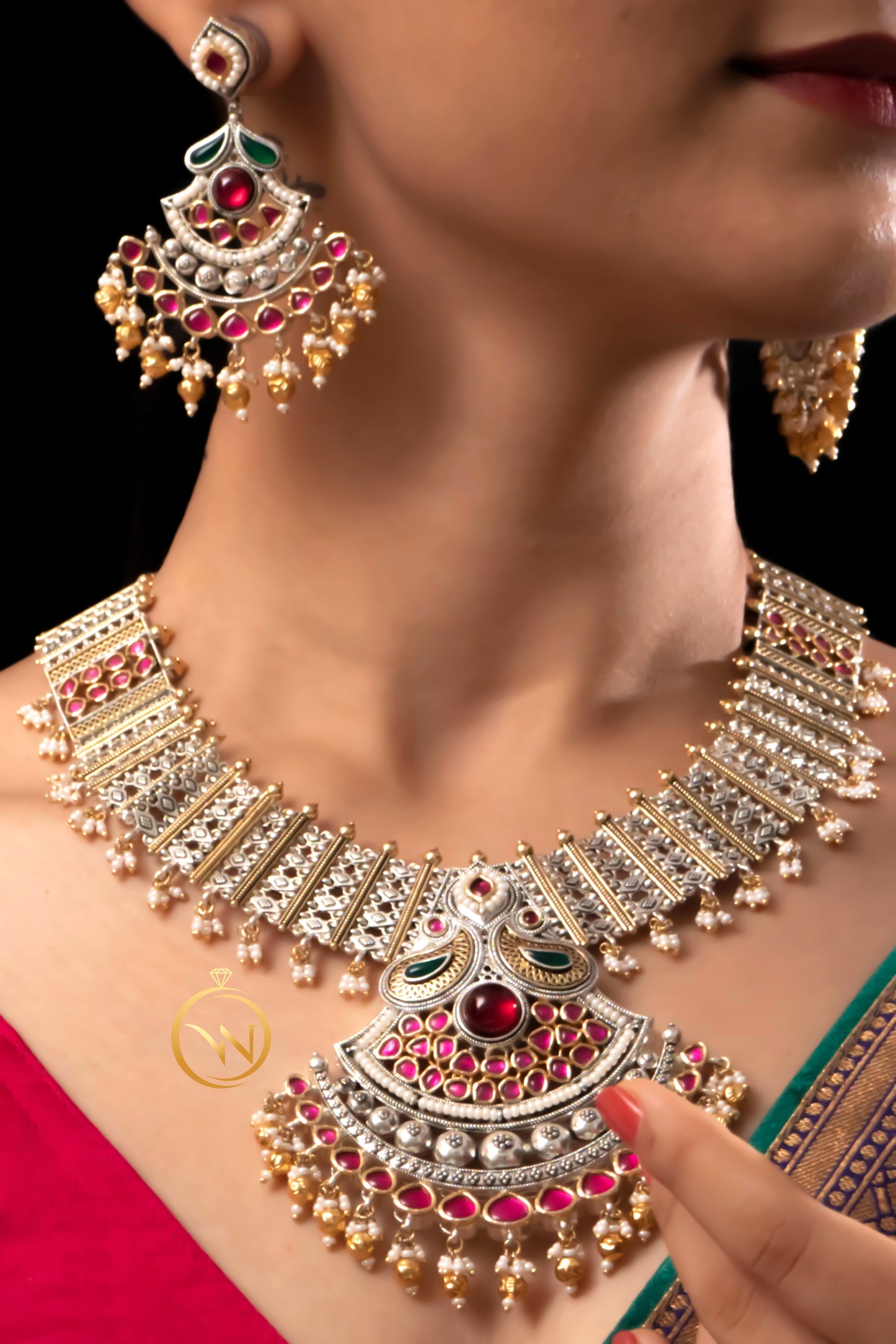 Long U Shape Rani Necklace Set - VNN048