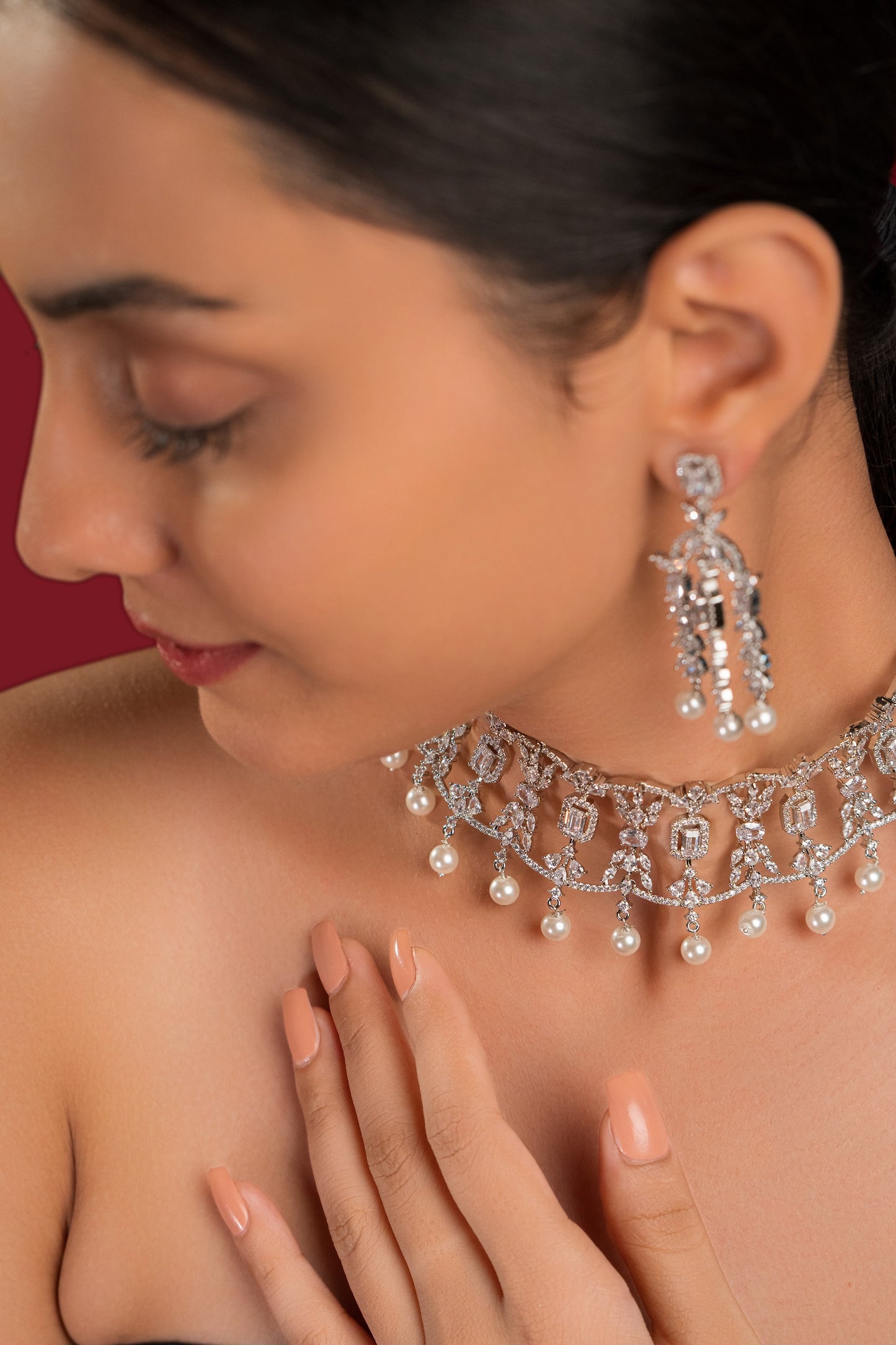 Diamond Choker Necklace Set - VNN050