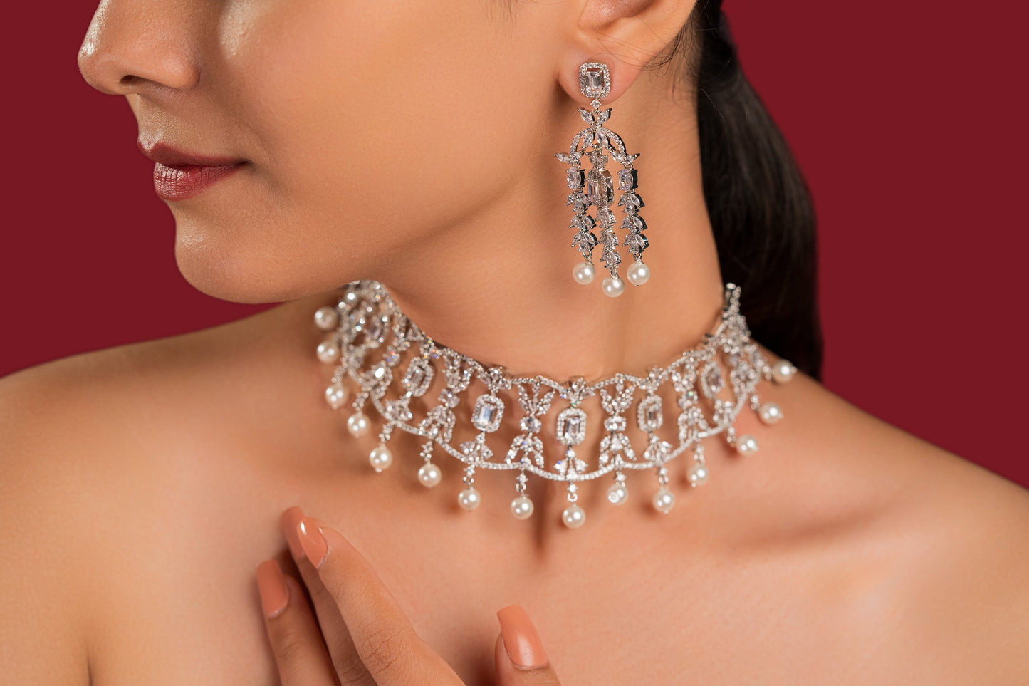 Diamond Choker Necklace Set - VNN050