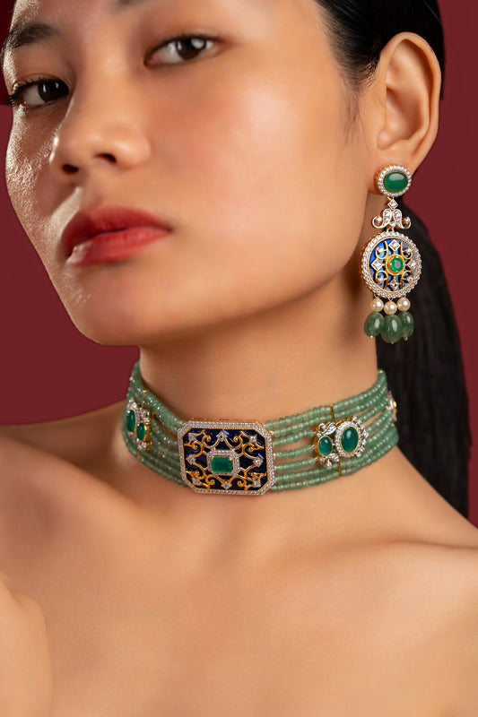Blue Green Diamond Choker Set - VNN055
