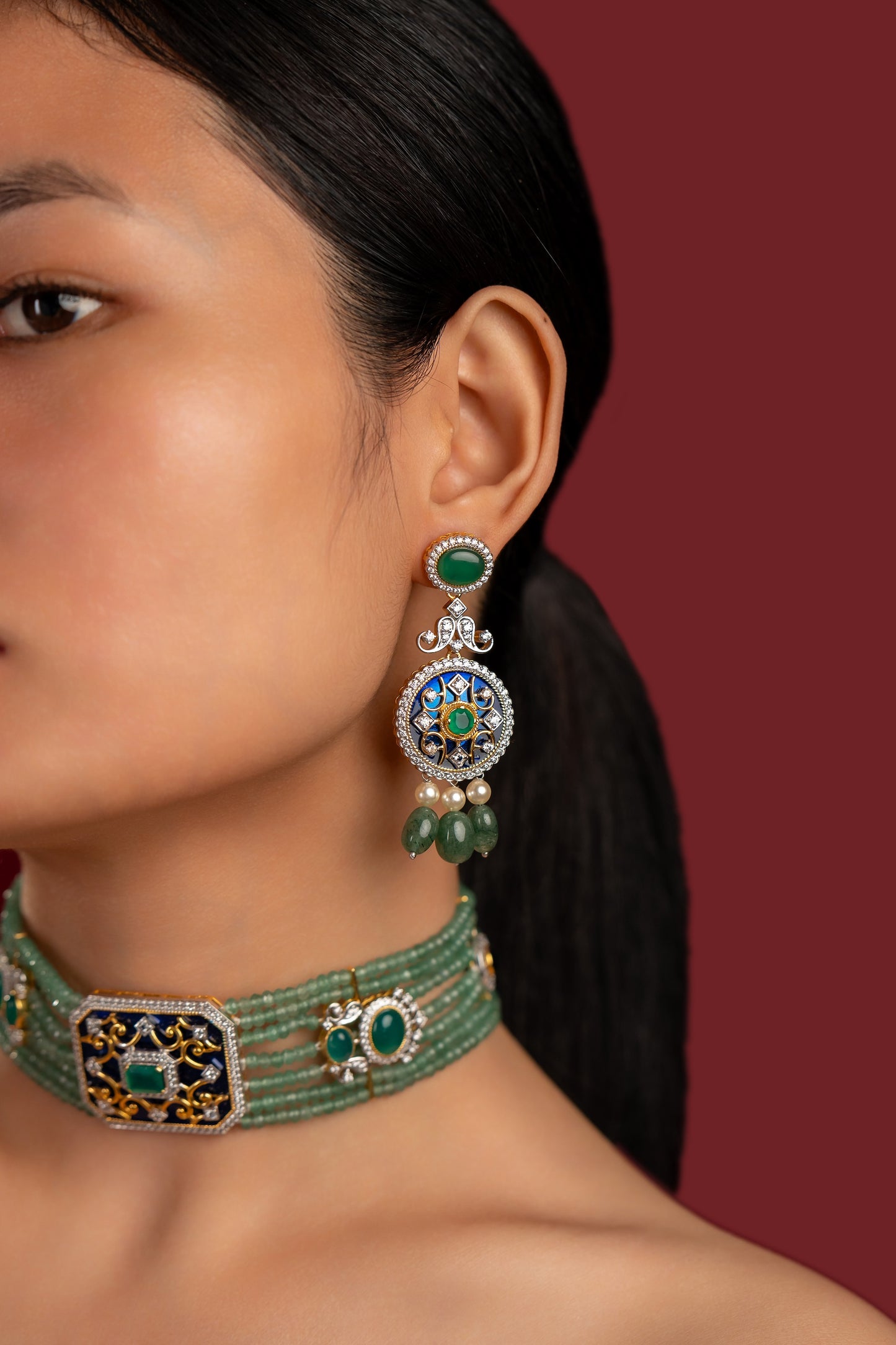 Blue Green Diamond Choker Set - VNN055