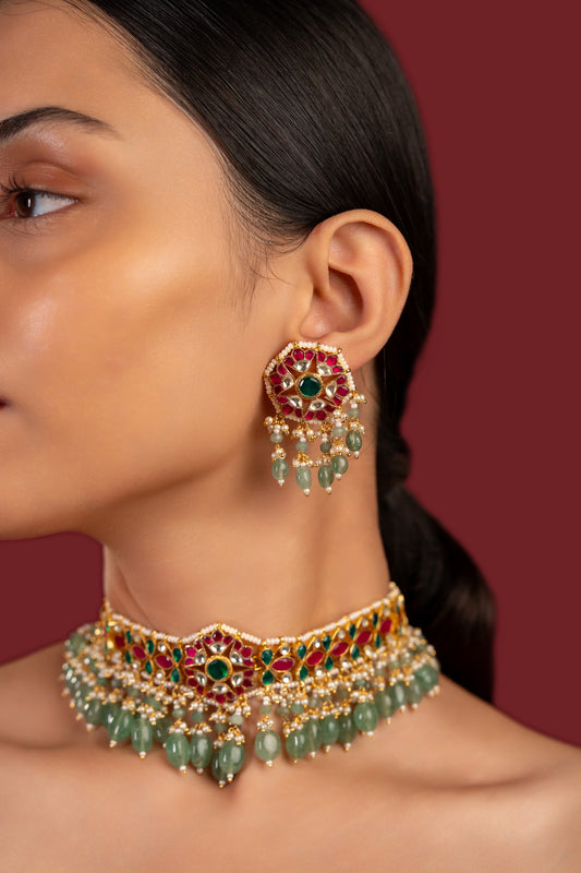 Multi Jadau Choker Necklace Set - VNN058