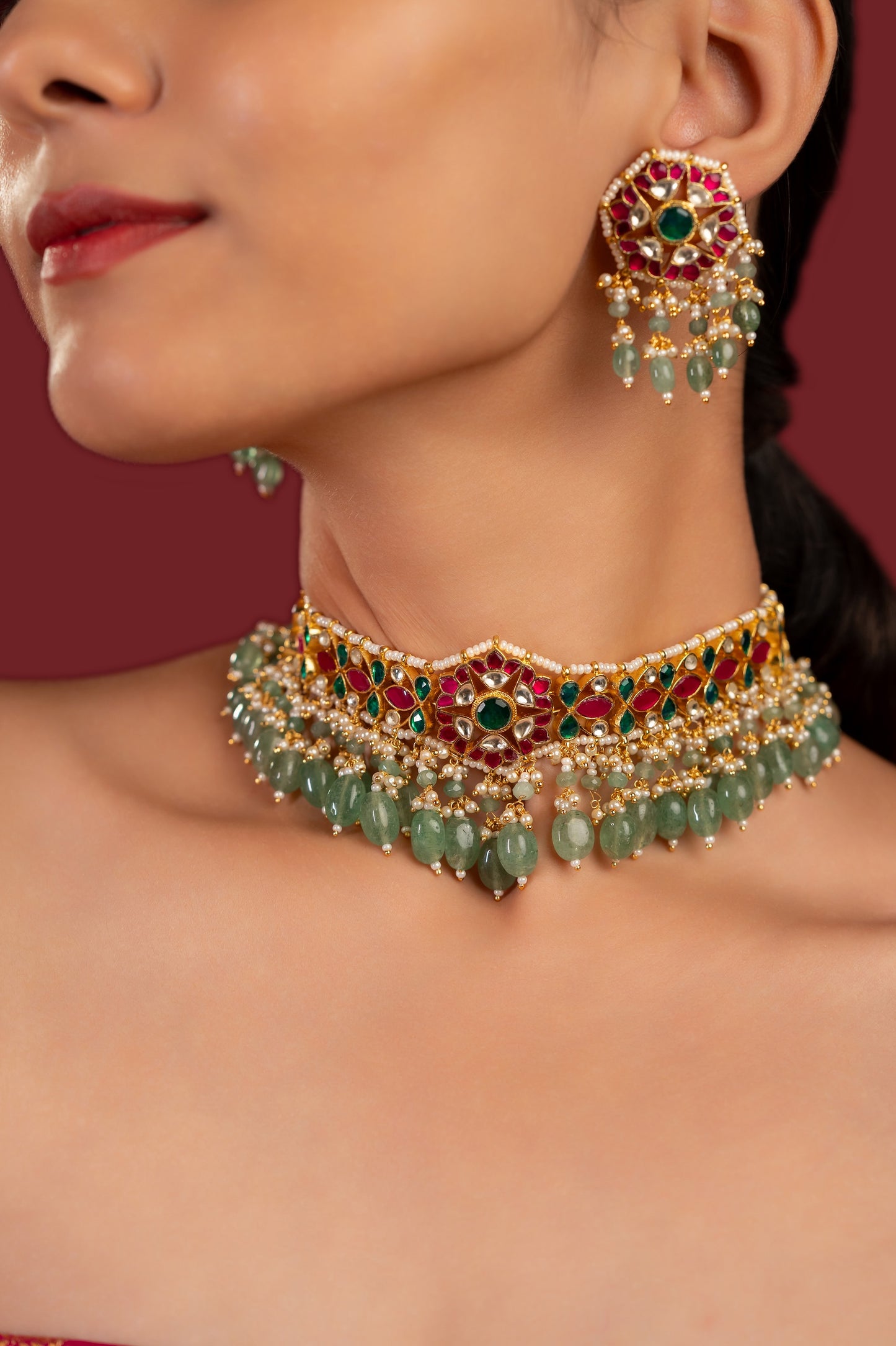 Multi Jadau Choker Necklace Set - VNN058