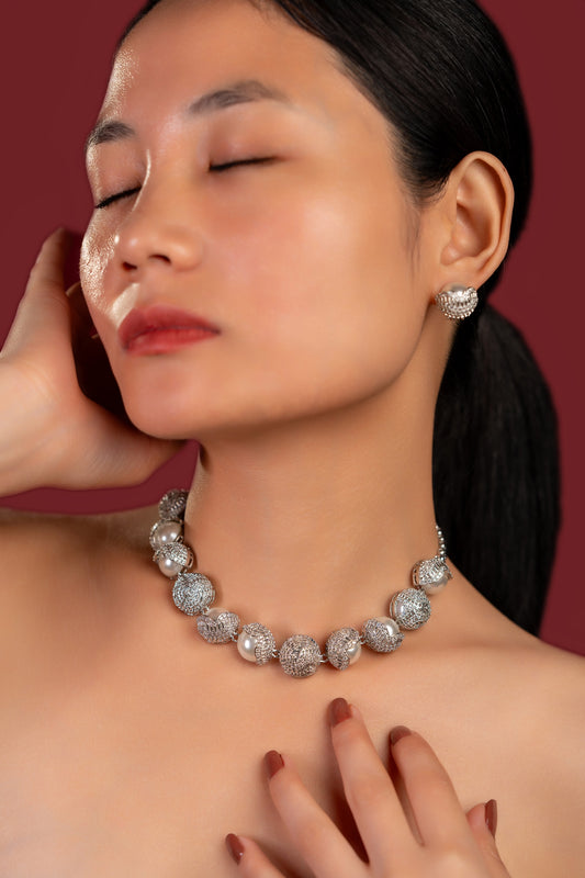 Pearl Diamond Necklace Set - VNN061