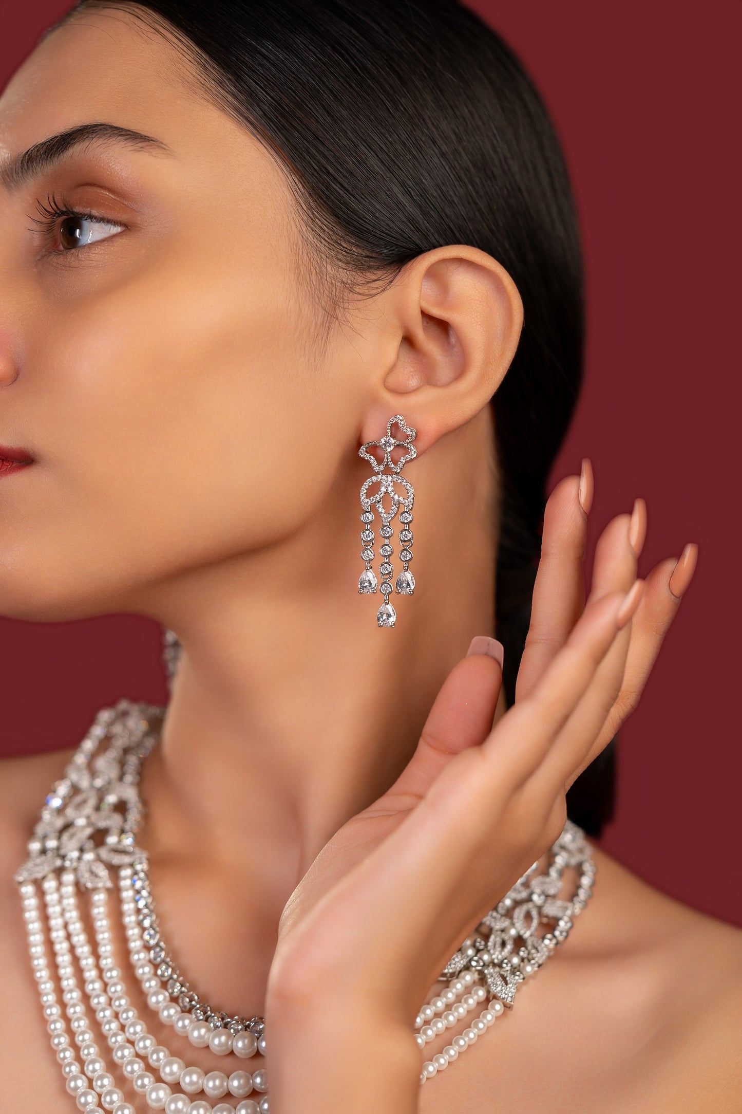 Pearl Diamond Layered Necklace Set - VNN062
