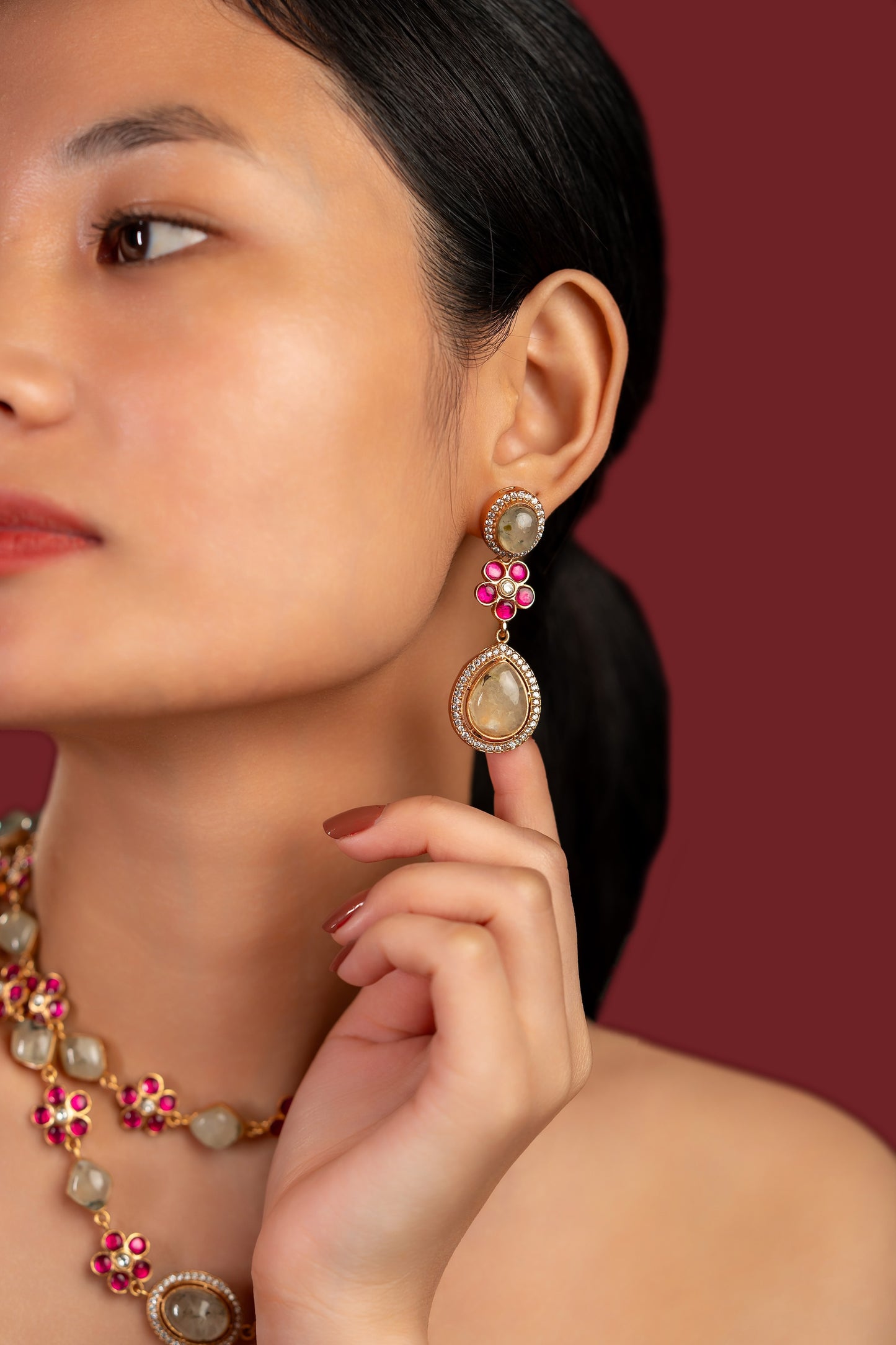 Polki Layered Multi Stone Necklace Set - VNN064