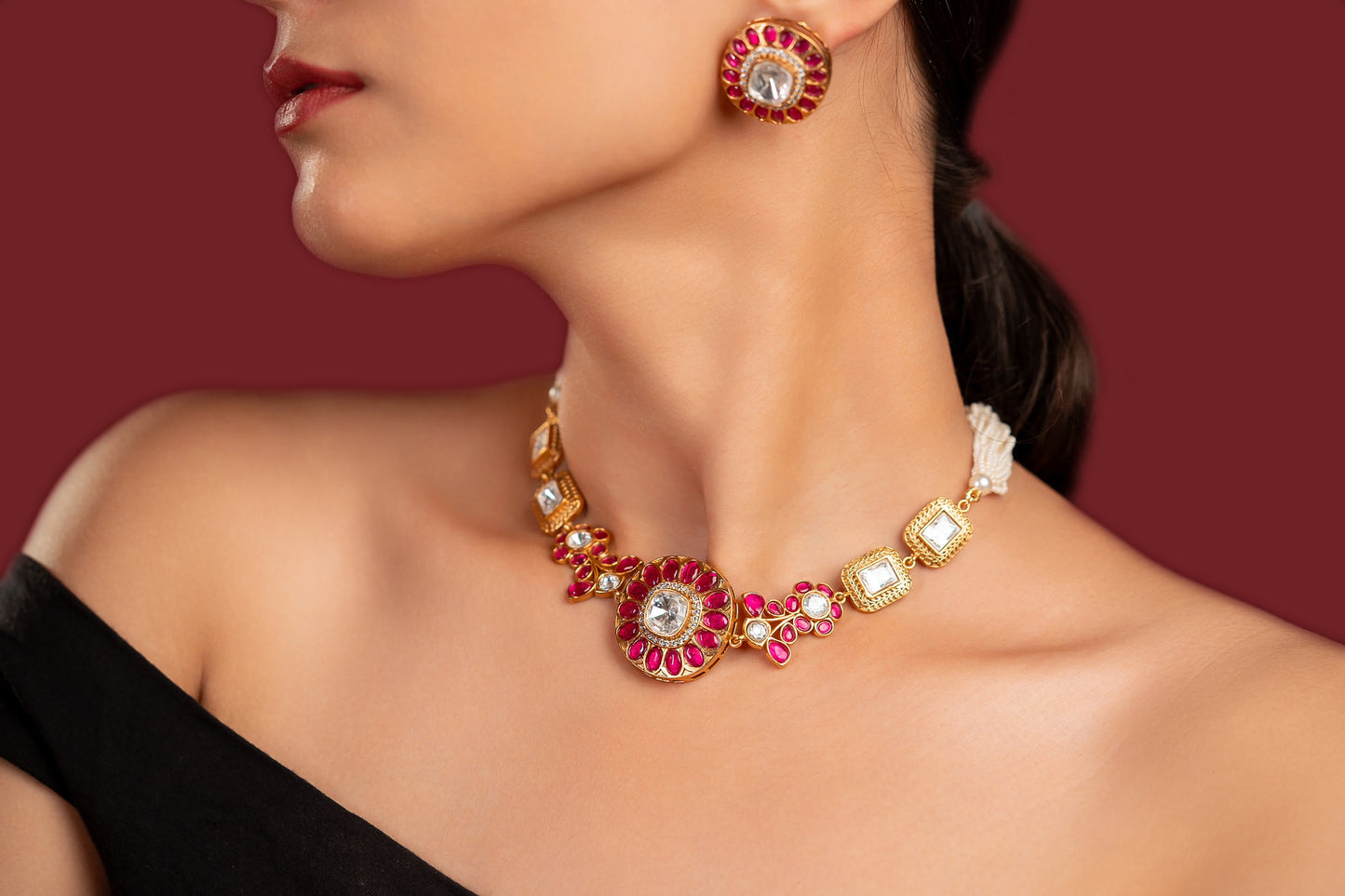 Rubi Pearl Polki Choker Set - VNN067