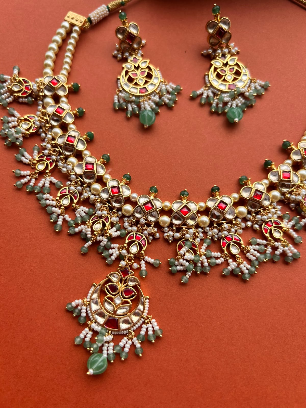 White Pearl Jadau Necklace Set- VNN112