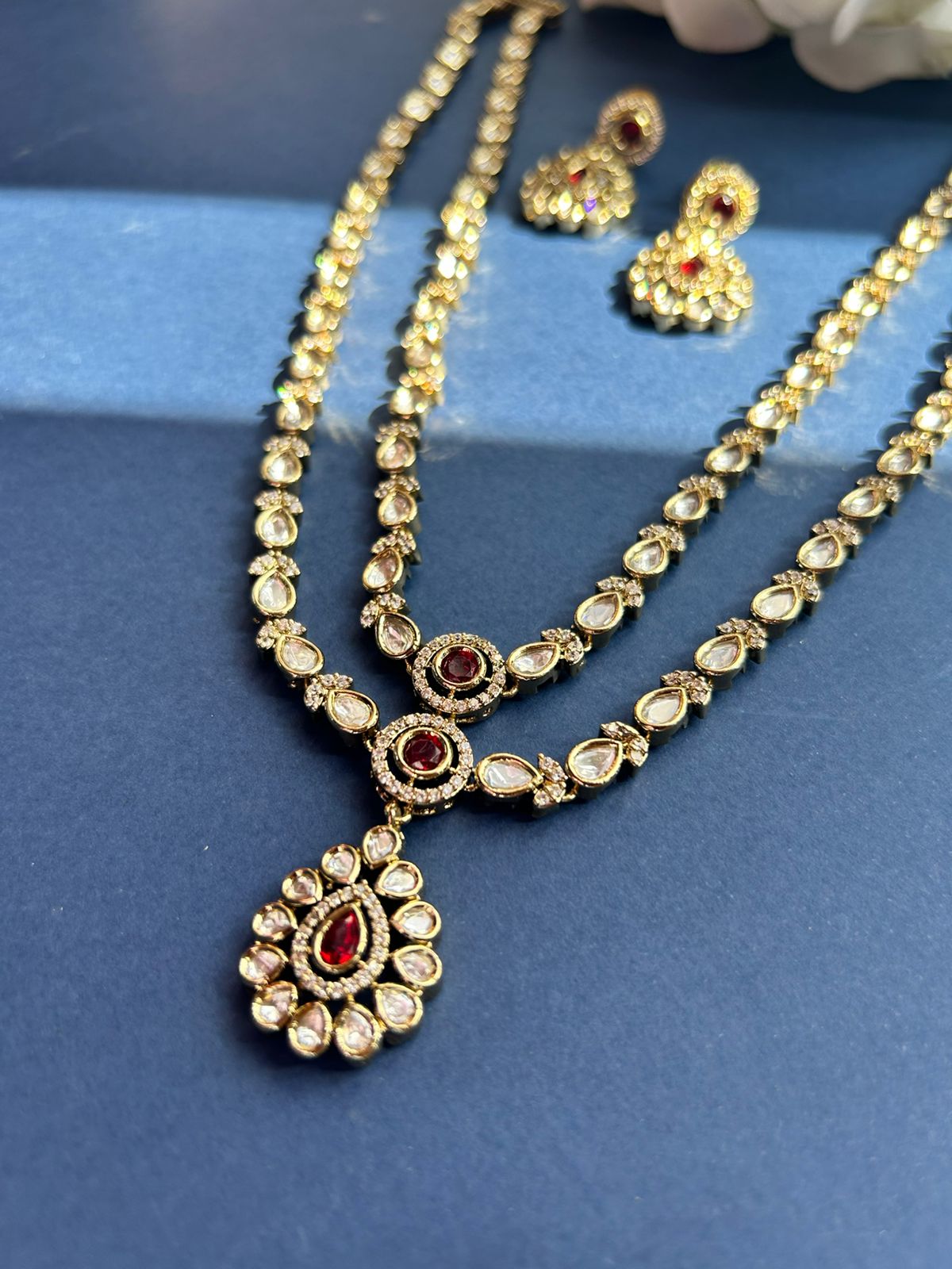 Victorian Polki Red Pendant Set VNN473