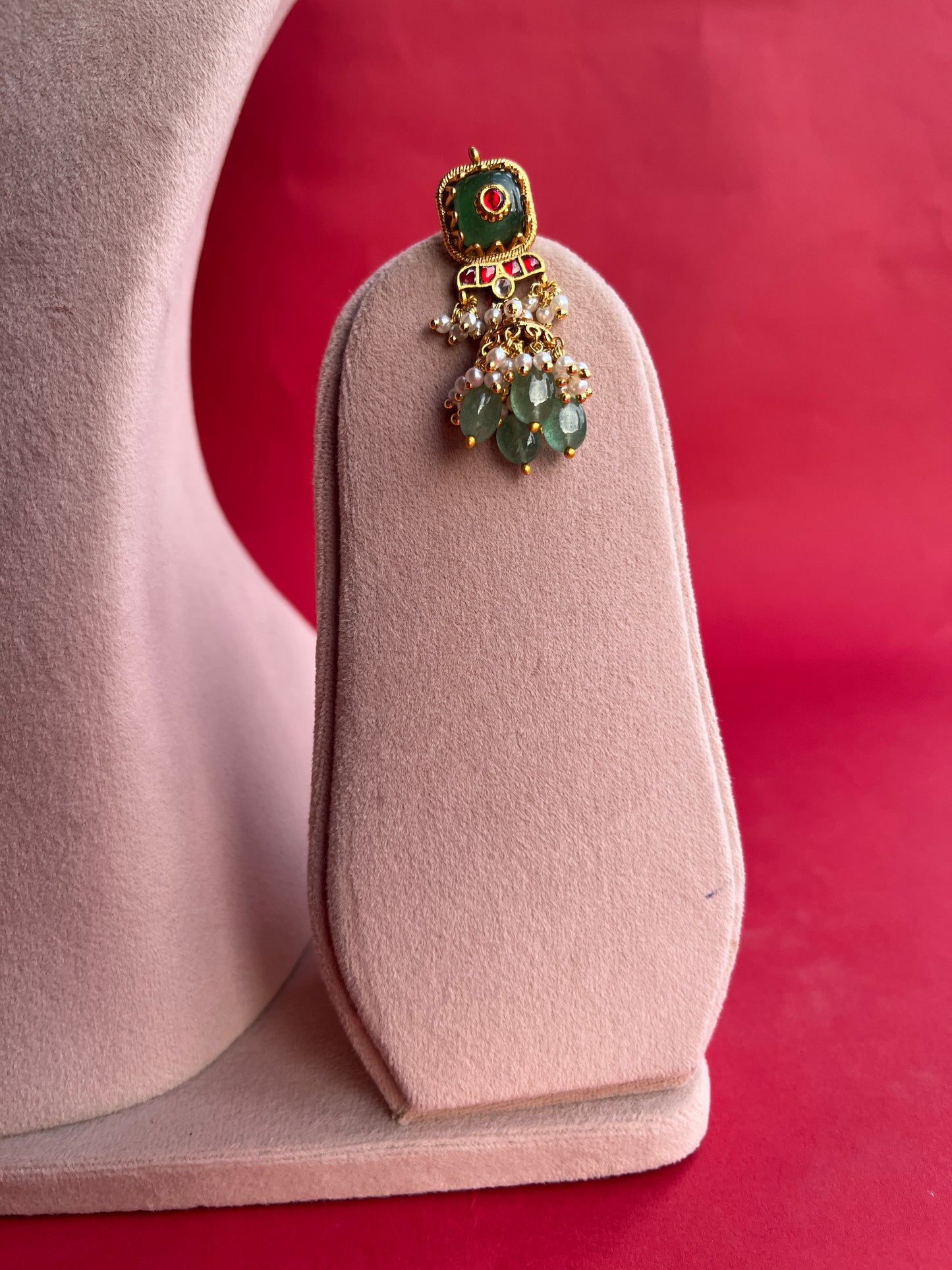 Green Stone Antique Jadau Necklace Set VNN490