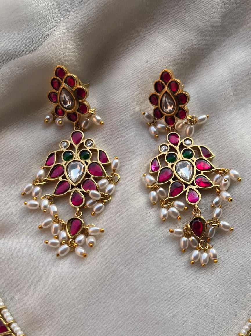 Emerald Ruby Pearl Jadau Necklace Set VNN602