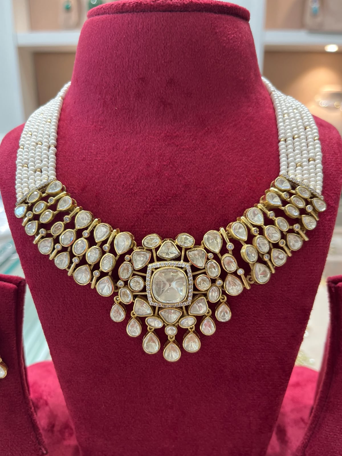 Moissanite Polki Pearl Bridal Set VNN619