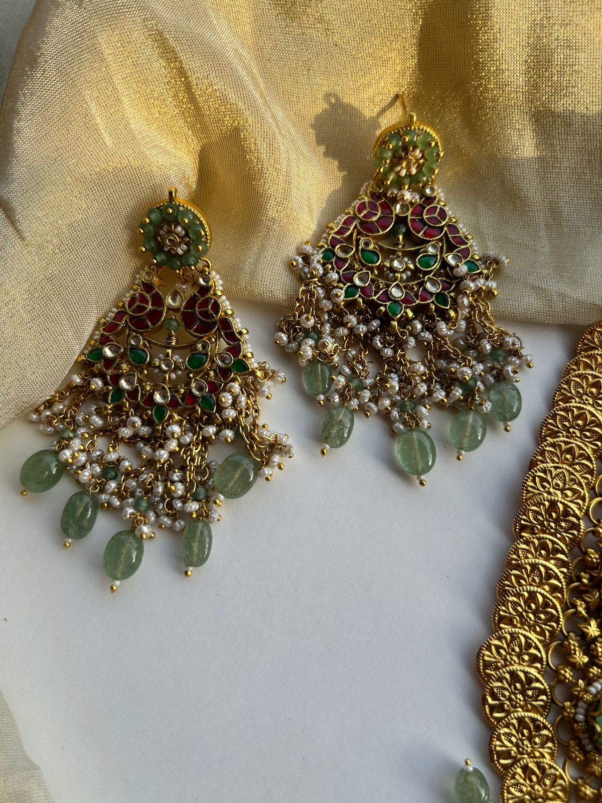Gini Chandan Green Stone Necklace Set VNN634