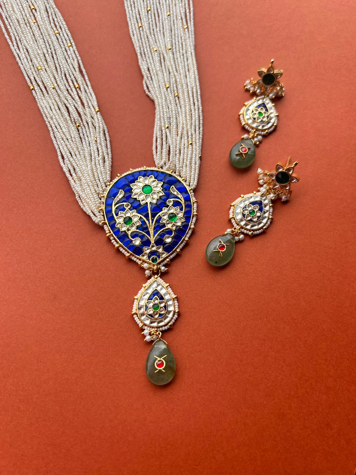 Blue Sheesh Mahal Necklace set - VNN656