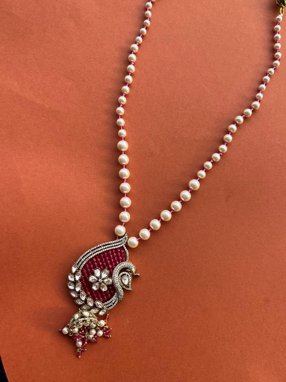 Mayur Dull Pendant Rubi Pearl Long Set VNN693