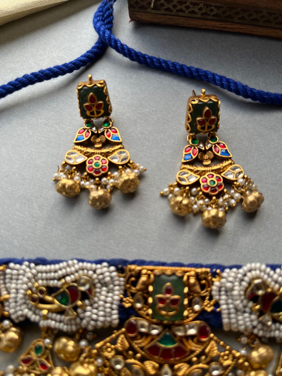 Blue Gadi Pata Heritage Necklace Set VNN735