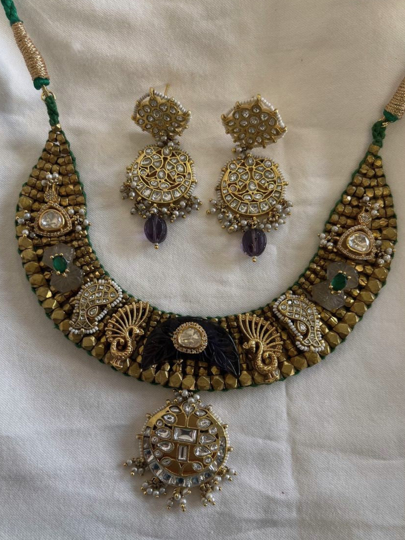 Purple Carving Stone Vrunda Necklace Set VNN760