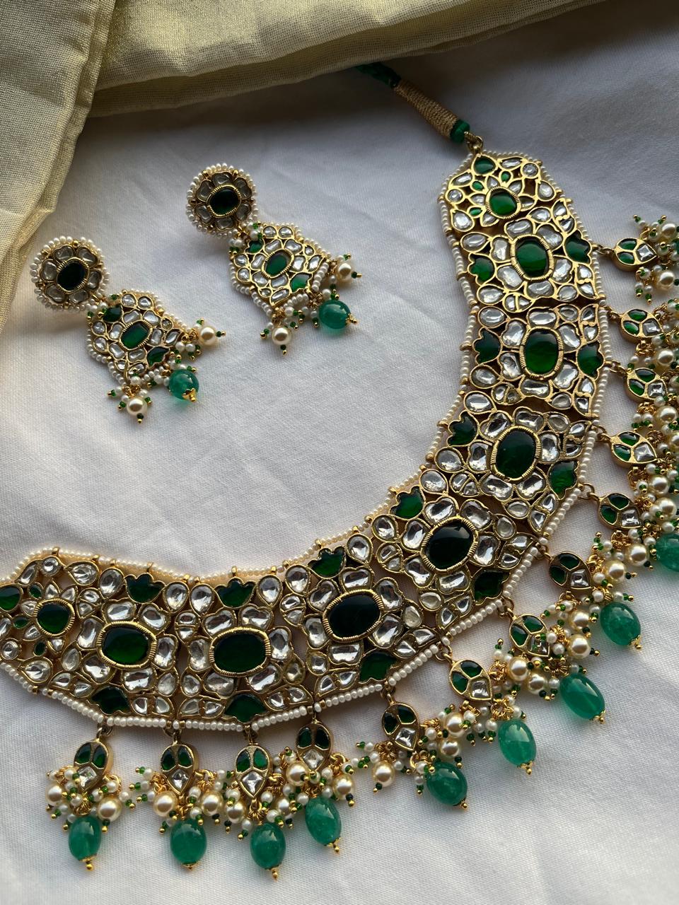Green Jadau Bridal Necklace Set VNN763