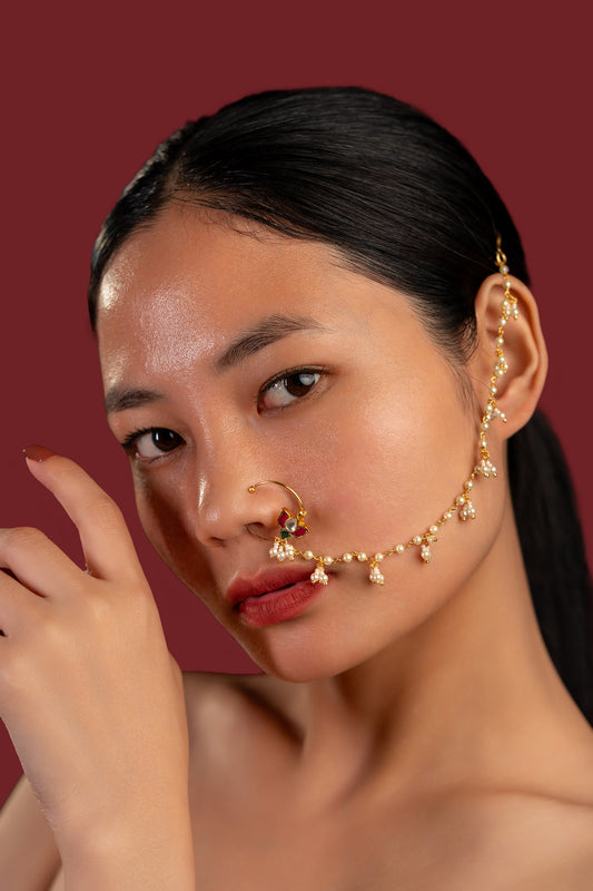 Multi Jadau Chain Nose Ring - VNNR002