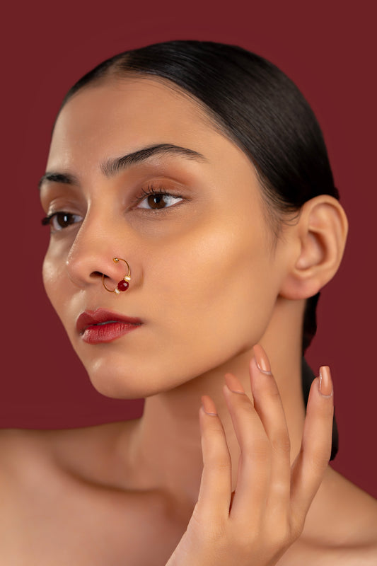 Maroon Beads Nose Ring - VNNR006