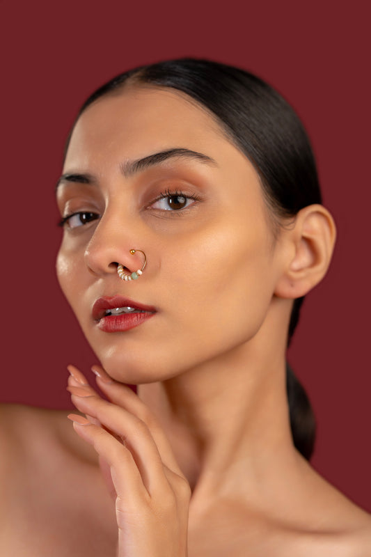 Green White Beads Nose Ring - VNNR008