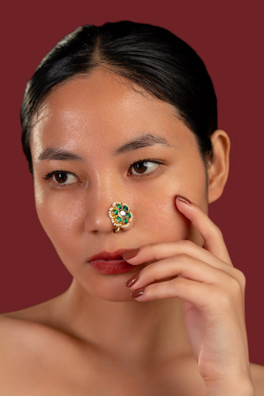 Green Jadau Nose Ring - VNNR009