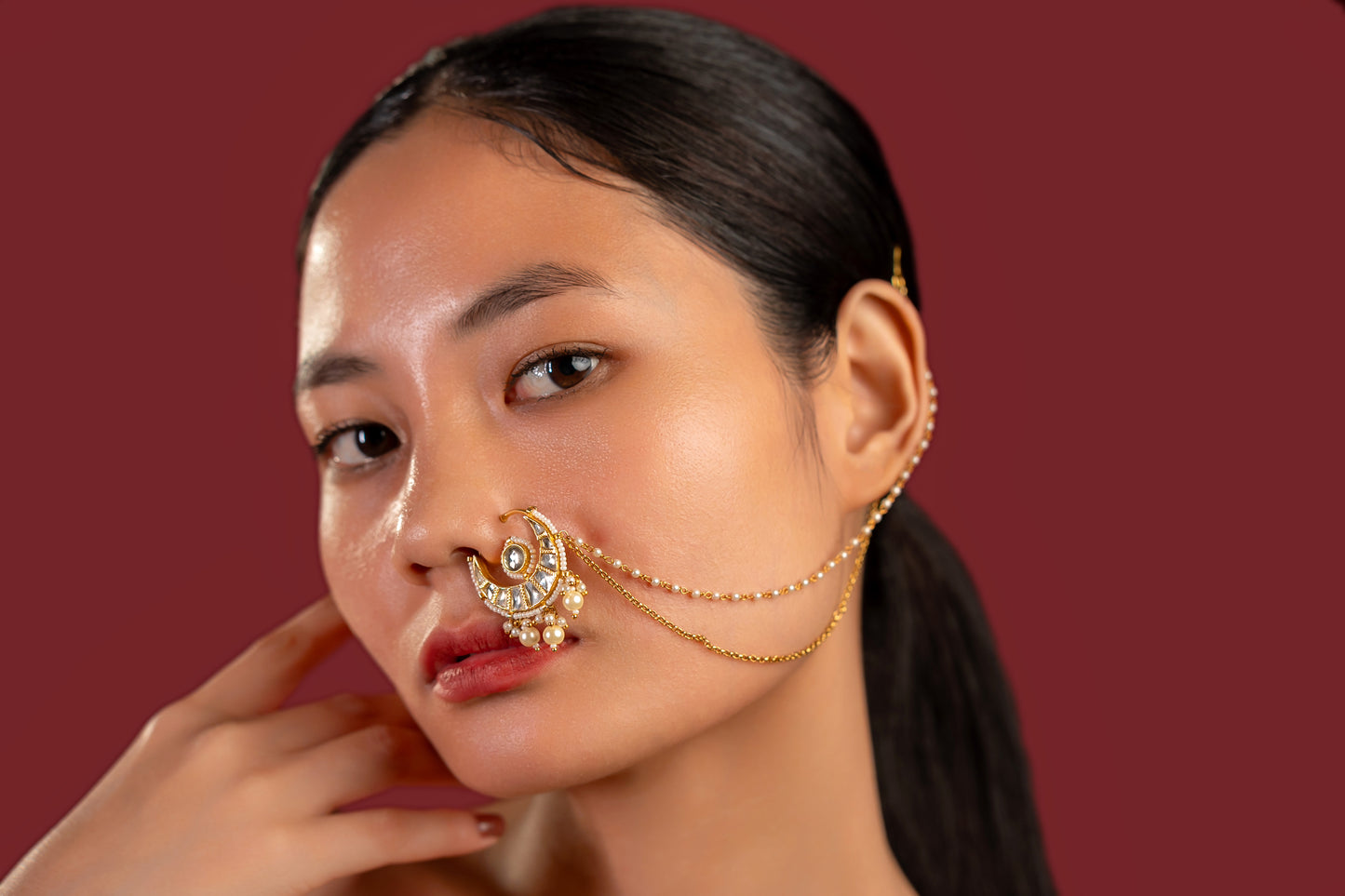 White Double Chain Nose Ring - VNNR018