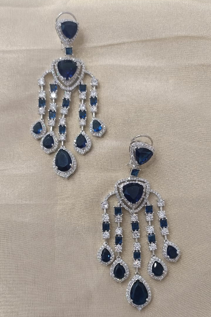 Blue Stone Long Diamond Earrings - VNE241