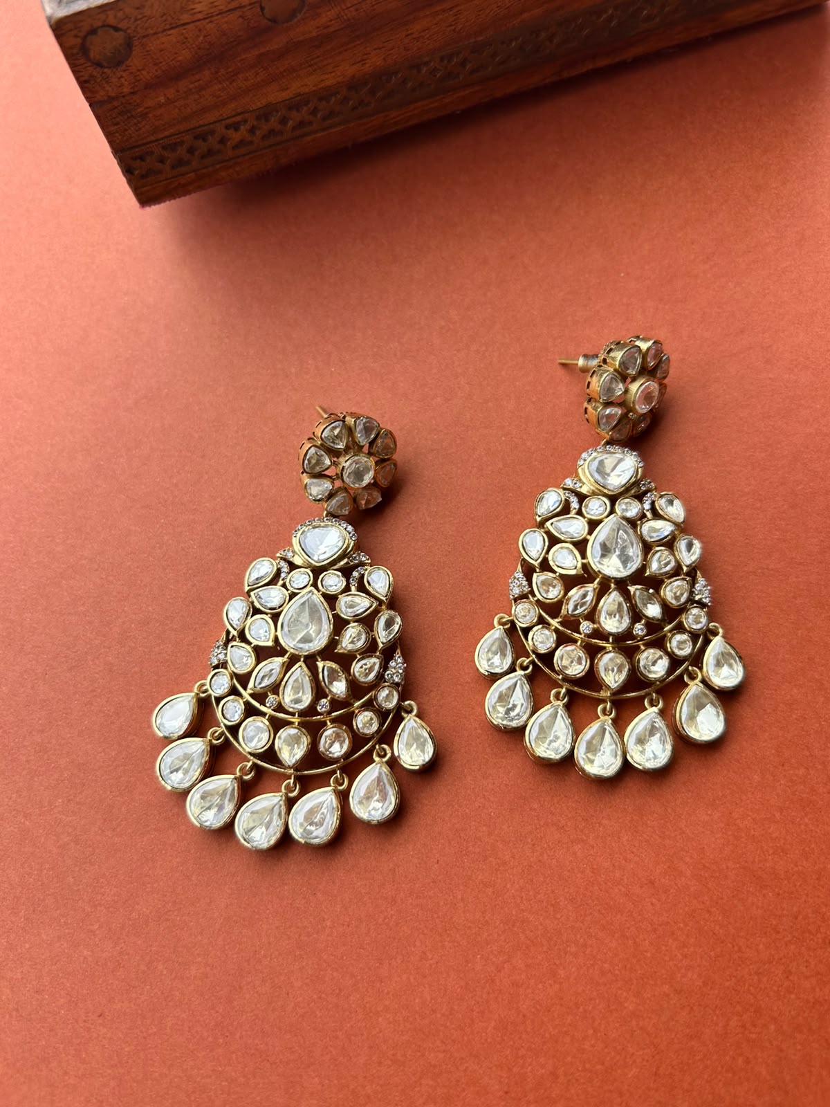 Yellow Polki Chanbali Earrings VNE240